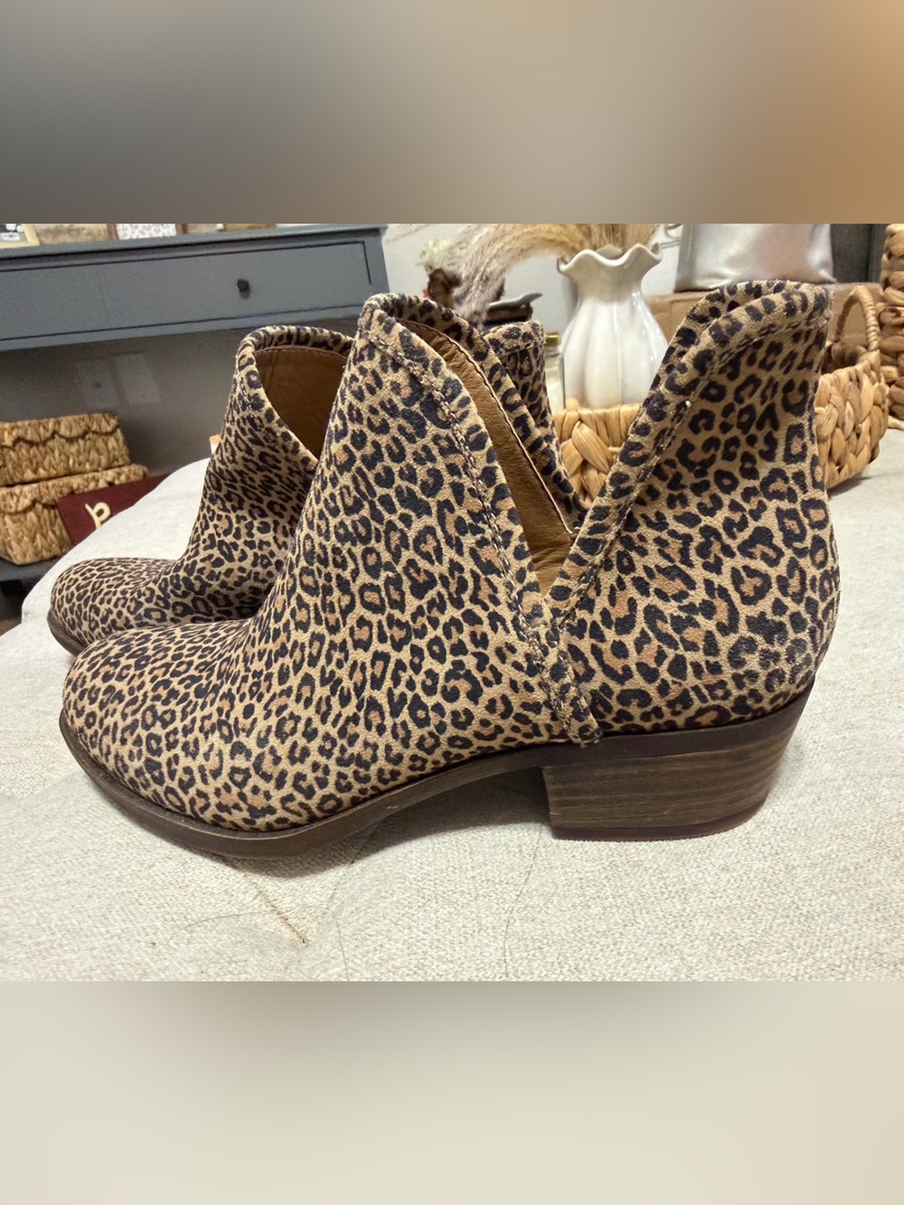 Lucky Brand Leopard Print Slip-On Mules in Tan and Black